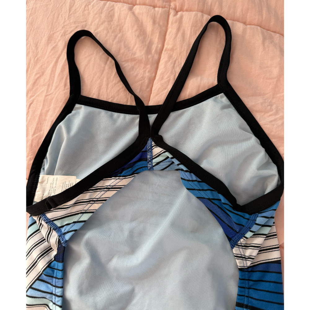 Nike Swimsuit Womens Small Blue Striped Athletic Racerback Training One Piece - Picture 7 of 9